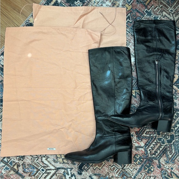 Miu Miu Black Leather Heeled Boots